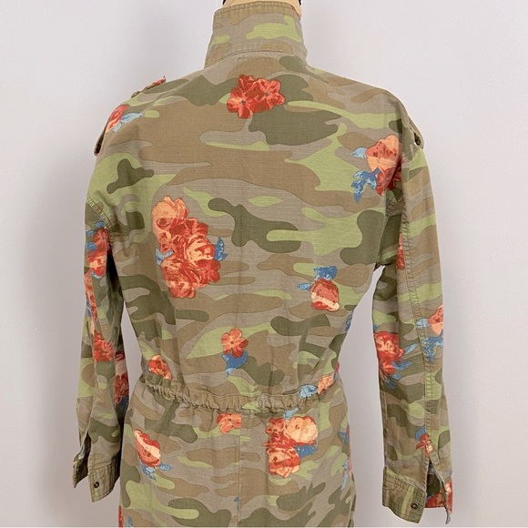 Army Green Camouflage Rose & Blue Floral Utility Anorak Jacket Size S - Picture 9 of 11